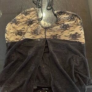 Black and Tan Lace Halter Top with matching Skirt